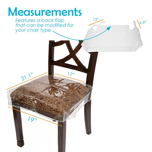 Houseables Plastic Chair Covers, Dining Chairs Fits 16” – 18” Seats, 2 Pack, Clear, Adjustable, PVC, Waterproof Protector, Vinyl Cover, Kids Seat Slipcover, for Kitchen, Cushion, with Straps