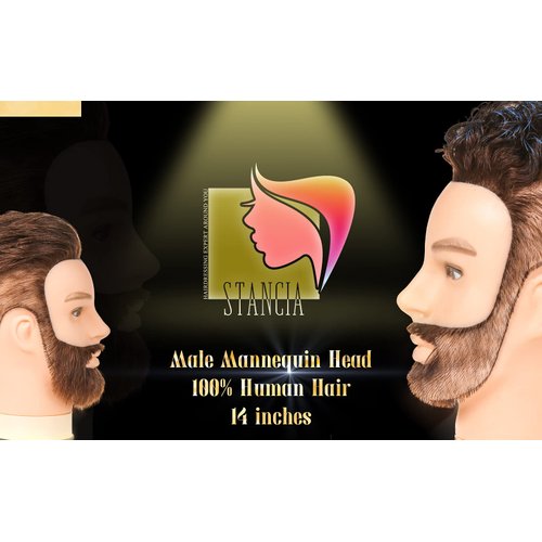 Stancia Mannequin Head, Male Mannequin Head Especially for Barber, Training Head with 14” 100% Human Hair, Manikin Head for Hair Styling and Practice (with Beard)
