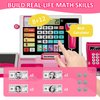 HYES Kids Cash Register Toy Playset with Real Calculator, Toddler Pretend Play Store incl Scanner/Credit Card/Play Money/Conveyor/Food Toys, Learning Toys Gifts for Girls Ages 4-8 8-12, Pink