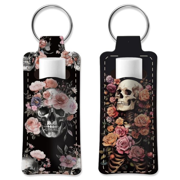 OLYCRAFT 2pcs Lipstick Holder Keychain Skull Flower Lip Balm Holders Lipstick Keychains Portable Lipstick Holder Bags Lipstick Sleeve Travel Key Ring Holder for Lipstick Chapstick