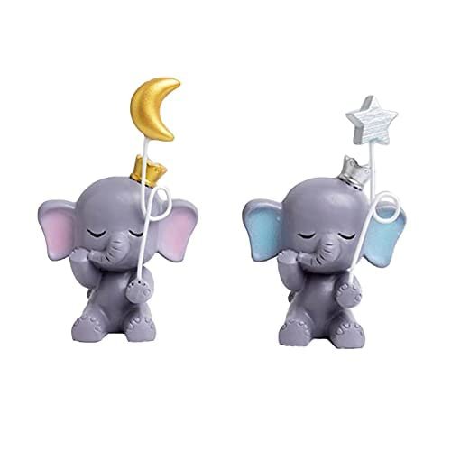 1 Pair Blue Elephant Cake Toppers, Elephant Figure Collection Playset Doll Toy Figurines For Baby Shower Kids Birthday Cake Decoration