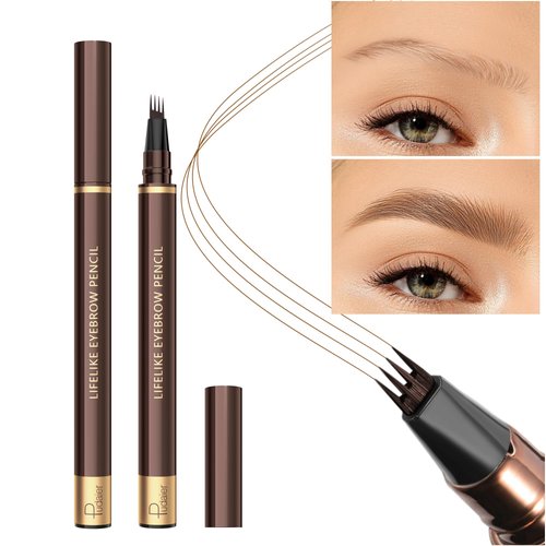 Espoce Eyebrow Pencil, 2Pcs Waterproof Microblading Eyebrow Pens, 4 Tip Precise Eye Brow Makeup Pen for Women to Effortlessly Create Hair Like Natural Brows, Non Dry Out and Last All Day (Brown)