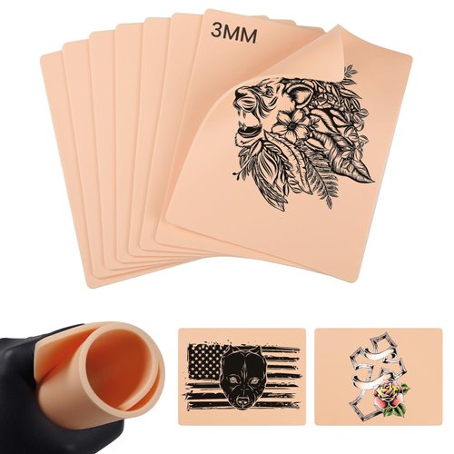 FTOYIN 8PCS Fake Skin Tattoo Practice Skin - 6×8" Realistic Double Sided Tattoo Skin with 3mm Thickness, Ideal for Beginner and Pro Tattoo Artists - Soft Skin with Realistic Feel, Tattoo Supplies