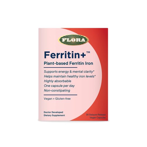 Flora - Ferritin+ Plant-Based Iron, Helps Maintain Healthy Iron Levels, Non-Constipating, Highly Absorbable, Supports Energy & Mental Clarity, Vegan Iron Supplement, 30 Delayed Release Vegan Capsules