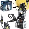 Usoway Haunted Village House Building Blocks Set, Halloween Christmas Haunted Building Kit with Led Light, 2 Minifigures, Creative Festival Toy Kit Gifts for Kids or Movie Fans (766pcs)