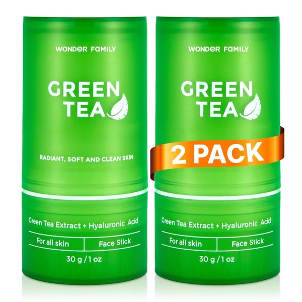 WONDER FAMILY Green Tea Mask Stick - Pore Cleaner Green Stick - Prevents Blackheads - Moisturizing Clay Deep Cleanse - Facial Masks Women Skin Care - 2 Pack