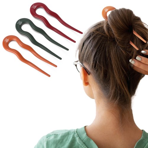 HAWWWY 3 Pack Hairpins Multicolor - 5.1''L French Hair Pins - U Shape Hair Forks - Prong Bun Hair Sticks - Chignon Pins Hairstyle Accessories - Bun Clip for Women - Orange, Red, and Green, tictac