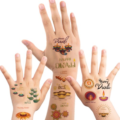 Oringaga 390 Happy Diwali Party Temporary Tattoos for Kids - Diwali Hindu Festival of Lights Party Supplies Goodie Bag Stuffers Favors Prize Motivational Stickers(30 Sheets)