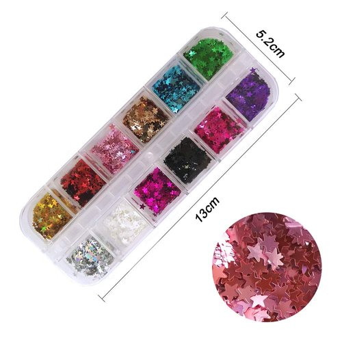 EBANKU Star Glitter Confetti, 24 Boxes Colorful Stars Holographic Sequins Laser Glitter Nail Art Flakes Nail Glitter 3D Manicure Decals Nail Decoration
