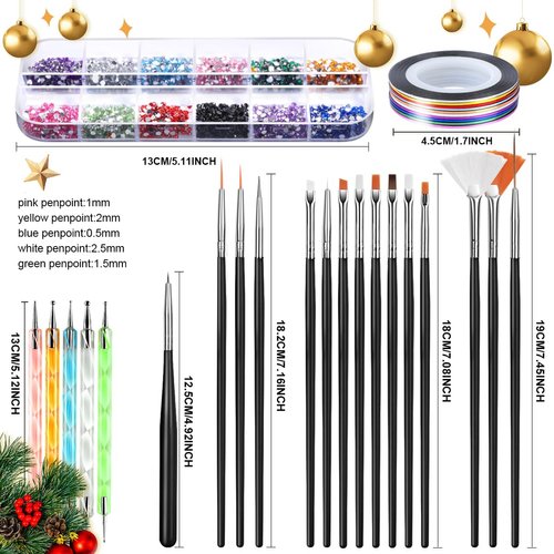 Teenitor Nail Art Kit Nail Art Tools, Nail Design Kit with Nail Art Brushes, Nail Tape Nail Gems Rhinestones, Nail Dotting Tools Nail Foil, Butterfly Nail Design Tools for Nail Art Supplies