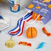 Juvale 12 Pack Basketball Medals for Kids and Adults, Team Participation Trophies, Awards, Party Favors, Red, White, and Blue Stripes 15.5" Ribbon (2 in, Metal, Gold)