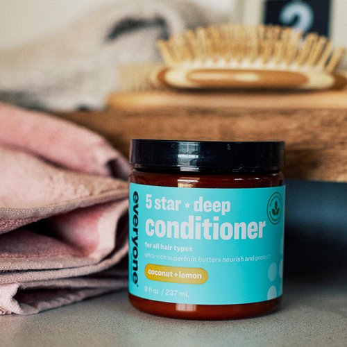 Everyone Hair Care 5 Star Deep Conditioner - Coconut & Lemon, 8 fl oz Bottle, Hair Mask for Dry Damaged Hair, Leave in Conditioner for Moisturizing Treatment, Sulfate Free & Paraben Free