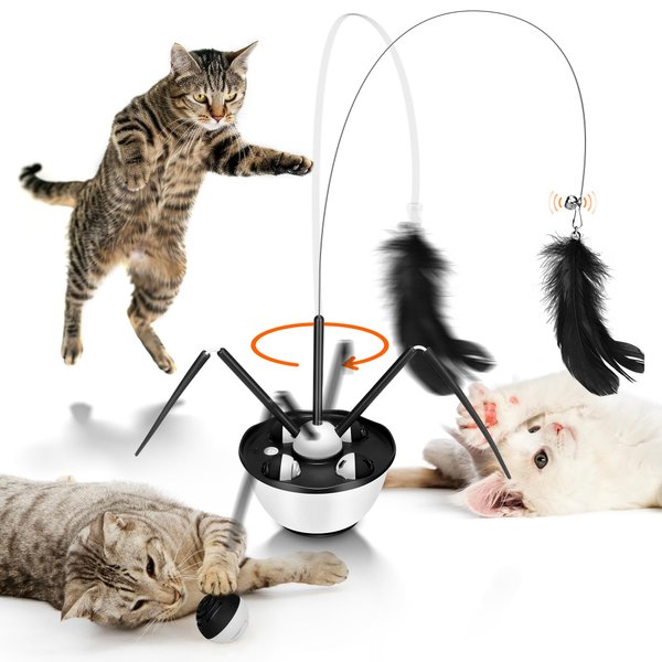 Pawingcat Cat Toys for Indoor Cats Automatic Cat Toy Cat Dancer Interactive Cat Toy Kitten Toys with Feather Butterfly Ribbon Cat Wand Catnip Toys for Cats Enrichment USB Rechargeable (Black)