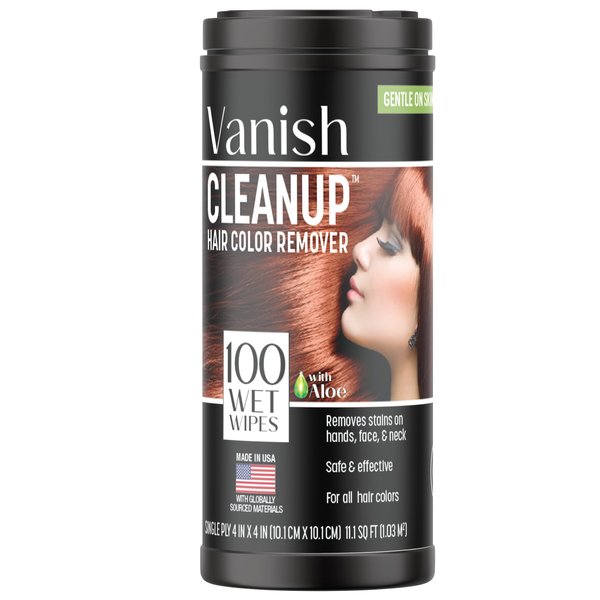 Vanish Cleanup Hair Color and Hair Dye Remover Wipes, Safely Removes Hair Color Dye from with Aloe, Gentle on Skin - 100 Count