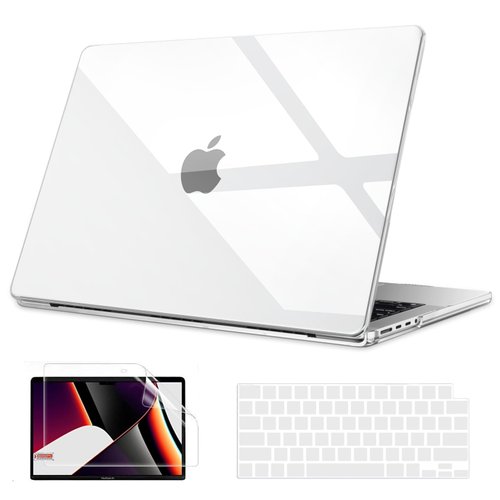 B BELK Compatible with MacBook Pro 14 inch Case 2024 2023 2022 2021 Release M3 A2918 A2992 M2 A2779 M1 A2442 Pro Max, Clear Plastic Hard Shell Case + Keyboard Cover + Screen Protector, Transparent
