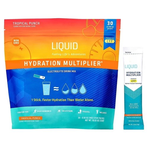 Liquid Hydration Multiplier Tropical Punch Flavor 30 Pack | Hydration Powder Packets | Electrolyte Drink Mix | Easy Open Single-Serving Sticks | Non-GMO |