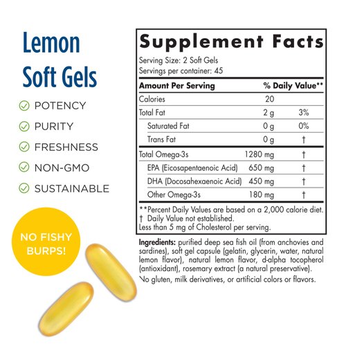 Nordic Naturals ProOmega, Lemon Flavor - 90 Soft Gels - 1280 mg Omega-3 - High-Potency Fish Oil with EPA & DHA - Promotes Brain, Eye, Heart, & Immune Health - Non-GMO - 45 Servings