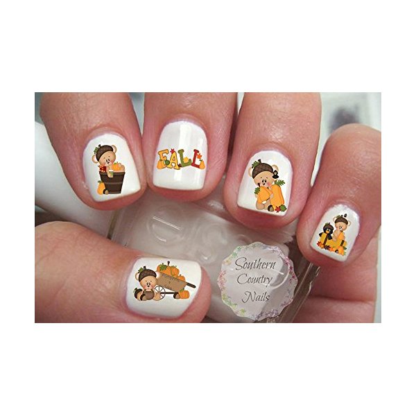 Autumn Fall Bears Set 2 Nail Art Decals