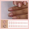 24 Pcs Nude Pink Press on Nails Short Square - SHANRUN Gold French Cute Fake Nails Press ons Nail Art Tips Glue on Nails Full Cover Artificial Acrylic Summer False Nails Stick on Nails Kit for Women
