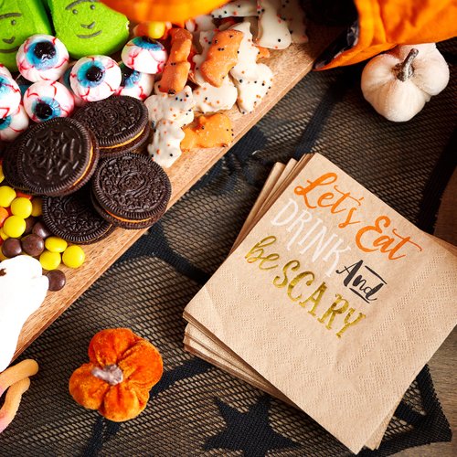 Mud Pie BE Scary Kraft Paper Napkins, 5"" x 5"""