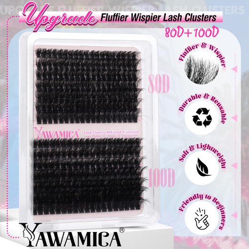 Yawamica Individual Lashes Clusters Wispy Eyelash Extension 12-18mm Mix 80D 100D Volume Eyelash Clusters D Curl 280pcs Cluster Eyelash Extensions Fluffy Cluster Lashes DIY Lash Extension by Self