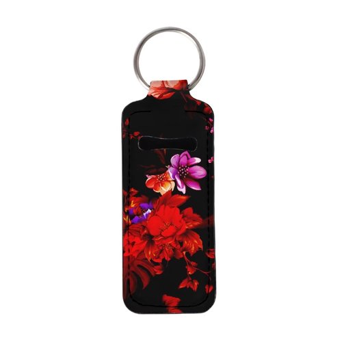 Bulopur Black Red Rose Flwoer Women Girls Chapstick Holder Keychain Neoprene Lip Balm Keychain Holder Lipstick Balm Holder Single Clip-on Sleeve