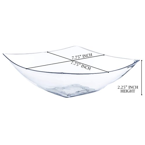 PLASTICPRO Disposable 32 ounce Square Serving Bowls, Party Snack or Salad Bowl, Medium, Plastic Crystal Clear Pack of 4