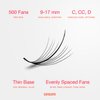 Curacoro Promade Wispy 500 Fans - Wispy Lash Extensions 9D 0.05, Handmade Volume Promade Eyelashes Fans, C CC D Curls, 9-17mm Length, Professional Long-Lasting Promade Lash Fans (9D 0.05 D 16 mm)