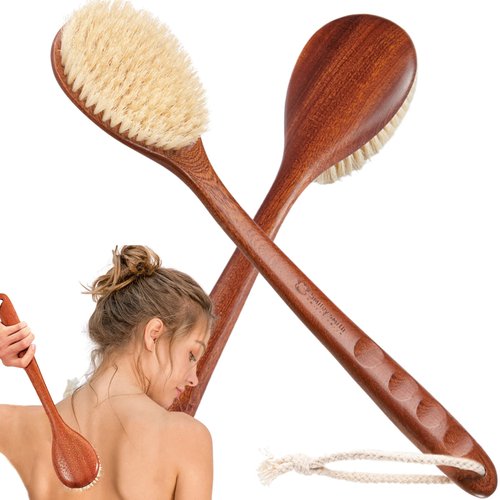 Focused on The Bathing Experience with Dry Brushing Body Brush, Long Wooden Handle with Back Scrubber ,Shower Brush for exfoliator Skin and Remove Dead Skin Cells,for Advanced Users Dry Body Brush