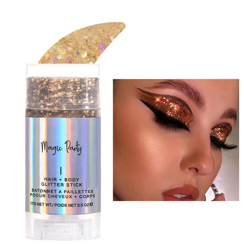 Holographic Flash Stick, Holographic Glitter Cosmetics-Body, Face, Eyes, Hair, Nail Makeup, Colorful Stage Makeup，Party Carnival Shining Glitter， Festival Loose Glitter Set (03# Gold)