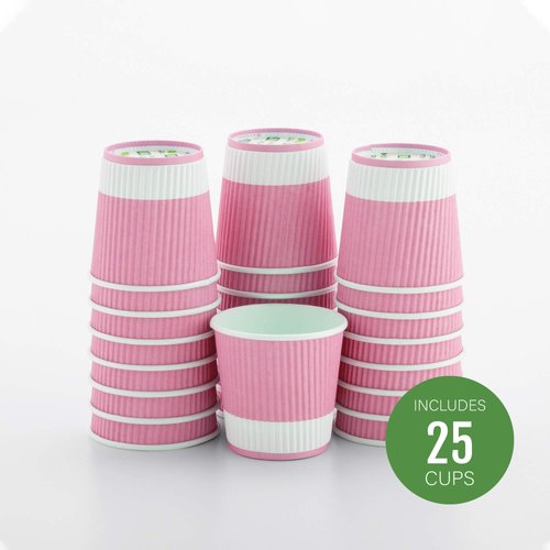Restaurantware 4 Ounce Paper Coffee Cups 25 Ripple Wall Disposable Paper Cups - Leakproof Recyclable Light Pink Paper Hot Cups Insulated Matching Lids Sold Separately