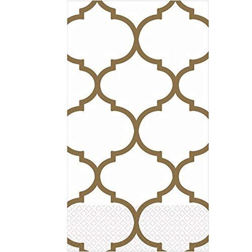 Amscan Party Ready Lattice Guest Towels Tableware, Gold, Paper , 4' X 7', Pack Of 16