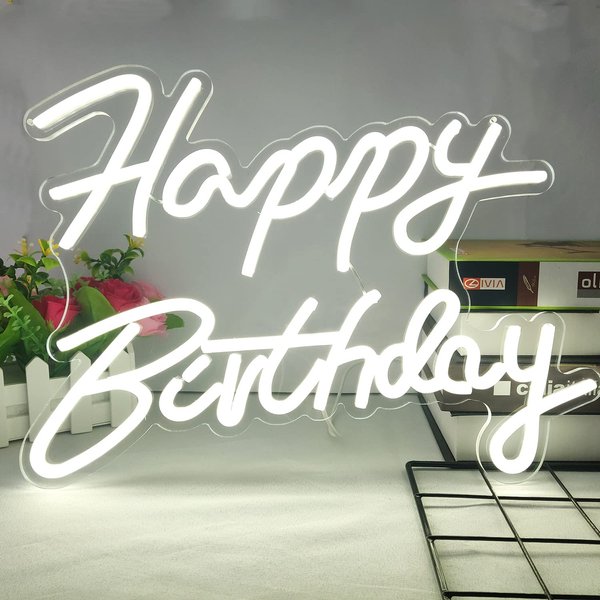 Ajoyferris Happy Birthday Neon Sign Dimmable Light Neon Happy Birthday Sign Happy Birthday Led Sign Happy Birthday Light Up Sign Happy Birthday Sign for Backdrop Birthday Party Decoration