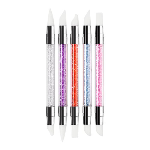 TAORANJU Nail Art Acrylic Pen Brushes, 5 Pcs Rhinestone Nail Art Brushes Dual Tipped Silicone Nail Art Sculpture Pens Nail Polish Brushes for 3D Effect Shaping Drawing Dotting Tools
