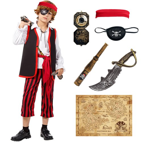 Joy Bang Pirate Costume Boys Kids Halloween Costumes Dress up Cosplay Pretend Role Play Set with Accessories