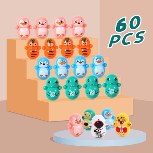 60pcs Mini Animal Tumbler Toy Set for Kids Party Favors, righting Doll Fidget Toys, Cute Tumbler Toy Roly-Poly self-righting Doll Tumbler Bulk Toys for Boys Girls, Classroom Prizes, Pinata Fillers