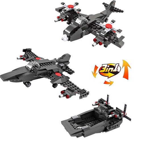 Tblicked 3in1 Fighter Jet Building Sets Military War Plane Building Kit Creator Army Airplane Gunship Building Toys Battle Warship Play Set Gift for Kids Aged 6-12, 231 Pieces
