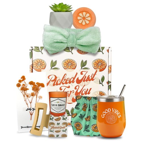 Sunny&Wise Orange Themed Gift Baskets for Women, Self Care Gifts for Women, Care Package for Women, Relaxing Gifts for Women, Gift Box for Women
