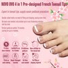 NOVO OVO Fake Toe Nail Tips Press on, French Tip Soft Gel Toenail Extension, BROWN PINK Square Round Pre-applied Tip Primer & Base Coat, Full Cover Matte False Nails for DIY x 15 Sizes 360Pcs