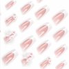Foccna Press on Nails Medium Long Rhinestone Pink Fake Nails Square Bling Glossy 3D Flower False Nail Tips Artificial Nails Finger Manicure for Women and Girls-24pcs