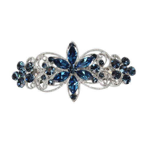 Faship Gorgeous Navy Blue Rhinestone Crystal Flora Hair Barrette Clip