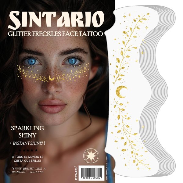 Golden Glitter Freckles Face Tattoo, Makeup Patch - Freckle Makeup, Faux Freckles Waterproof Temporary Tattoos Cute Glitter Makeup Accessories For Women - 12 Pcs (Golden, 11#)
