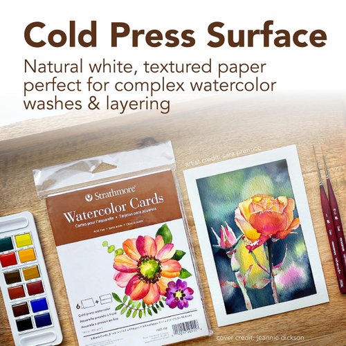 Strathmore 400 Series Watercolor Cards, Cold Press, Announcement Size, 3.5x4.875 inches, 6 Pack, Envelopes Included - Custom Greeting Cards for Weddings, Events, Birthdays