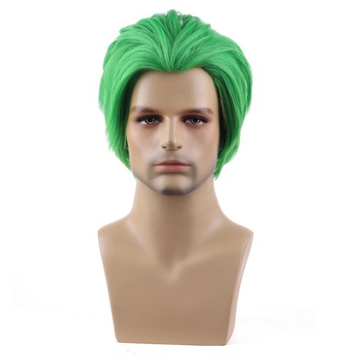 MAGQOO Men Short Straight Green Wig Halloween Cosplay Wig Anime Costume Wig
