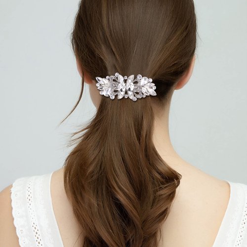 EVER FAITH Women's Austrian Crystal Wedding Art Deco Leaf Barrette Hair Clip Clear Silver-Tone