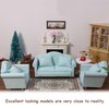 Dollhouse Couch Miniature Furniture Sofa with Pillows for Living Room Desktop Decoration Fabric Sofa Mini Home Scene Accessories Ornament (Double Sofa, Green)