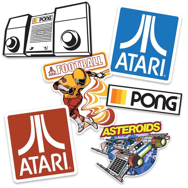 Atari Classic Video Games Collectible Stickers with Asteroids, Pong and Football