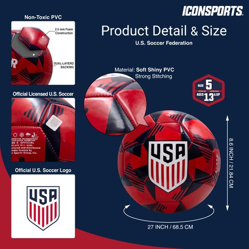 Icon Sports Official Licensed U.S. Soccer Ball - Red Prism