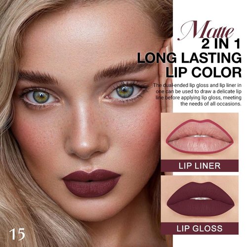 evpct 1Pcs Ruby Red Lip Stain Paint Matte Lip Liner and Lipstick Set Long Lasting Smudge Proof labiales matte mate larga duracion listip 24 hours a prueba de agua mate 24 horas originales,15#
