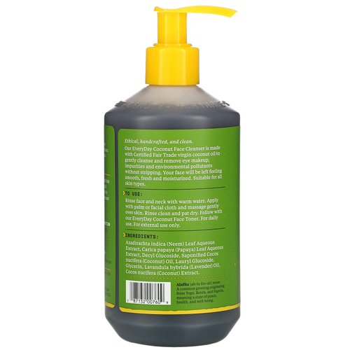 Alaffia Everyday Coconut Face Cleanser for All Skin Types. Leaves Skin Fresh and Hydrated with Fair Trade Coconut Oil & Neem, Vegan, Cruelty Free, No Parabens, Purely Coconut, 12 Fl Oz